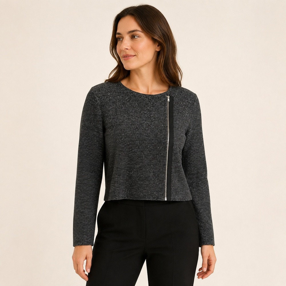 Theory Lioralee Jacket Women's Large Gray Metallic Knit Asymmetric Zip